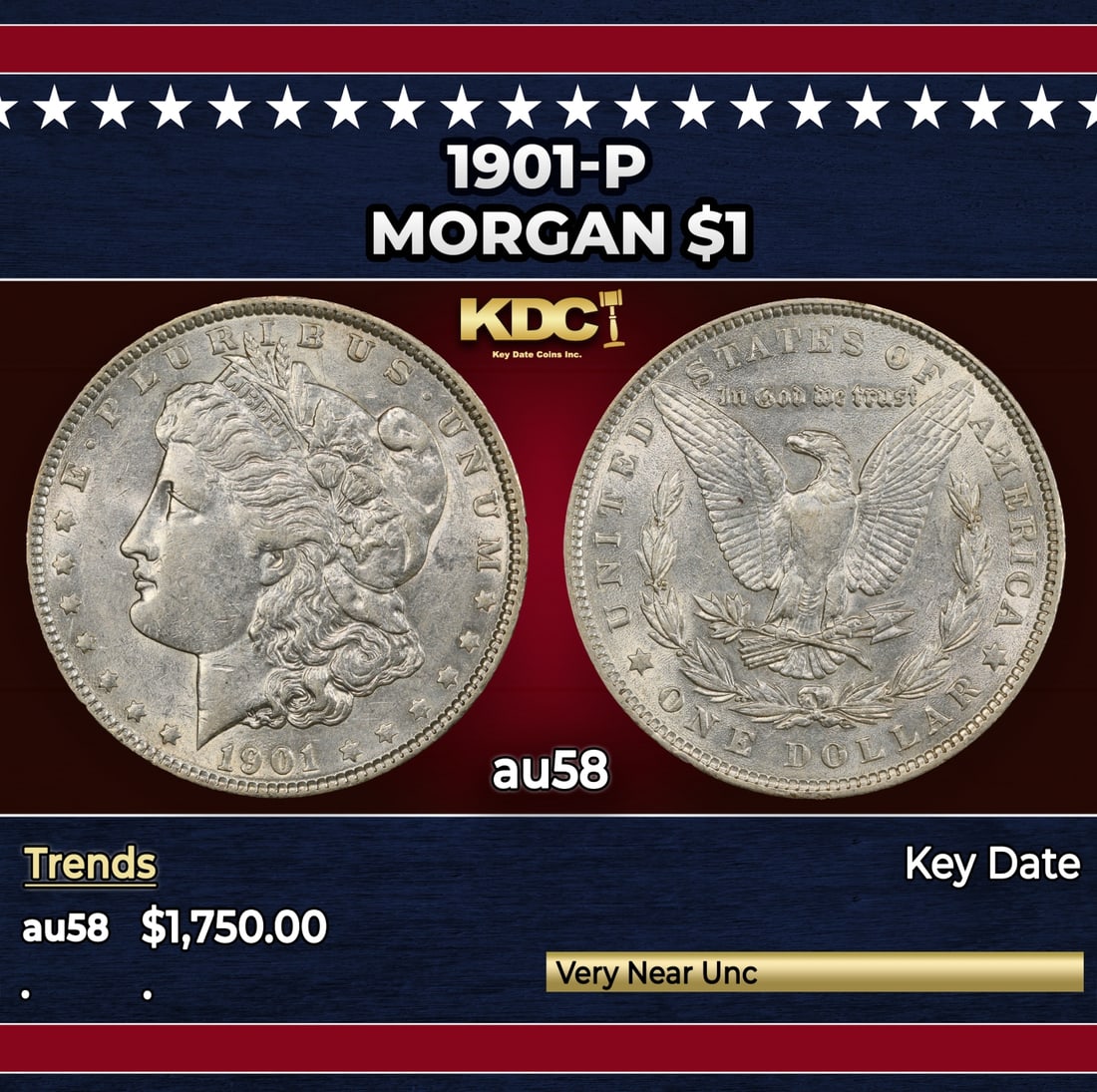 1901-p Morgan Dollar $1 au58 SEGS: 1901-p Morgan Dollar $1 au58 SEGS.