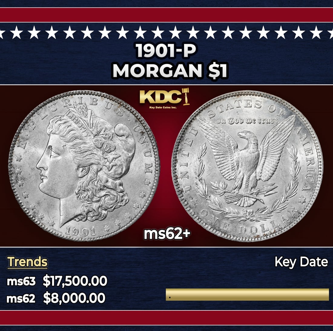 1901-p Morgan Dollar $1 ms62+ USCG: 1901-p Morgan Dollar $1 ms62+ USCG.