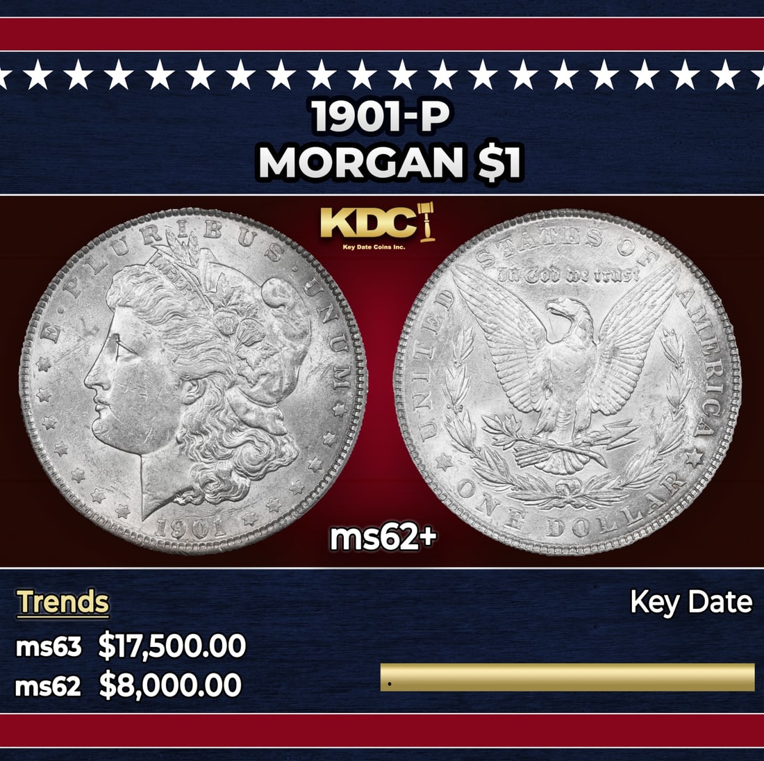 1901-p Morgan Dollar $1 ms62+ USCG: 1901-p Morgan Dollar $1 ms62+ USCG.