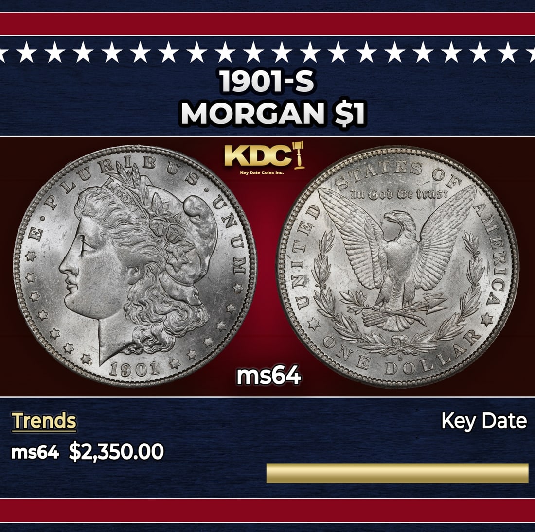 1901-s Morgan Dollar $1 ms64 SEGS: 1901-s Morgan Dollar $1 ms64 SEGS.
