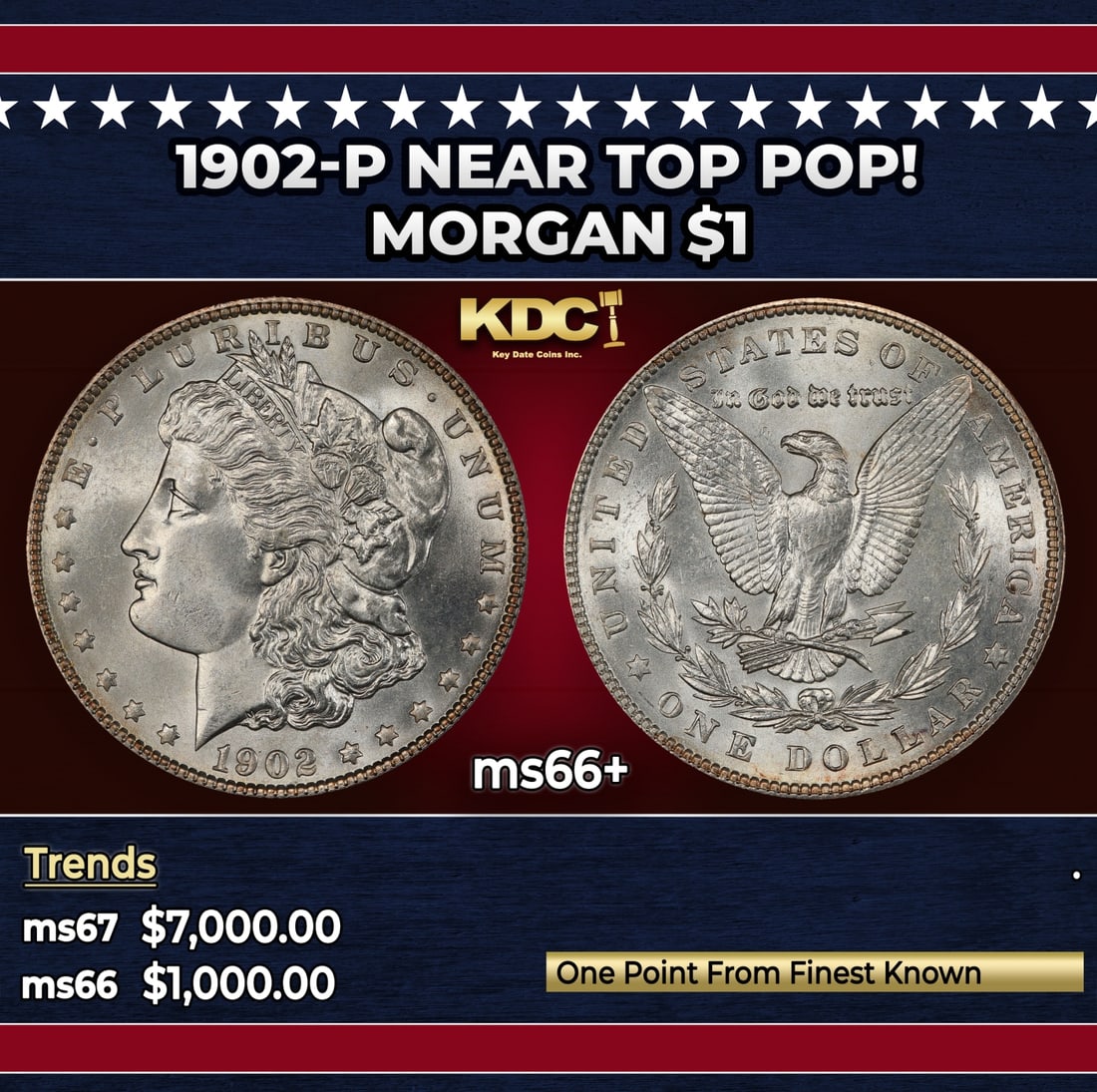 1902-p Morgan Dollar Near Top Pop! $1 ms66+ SEGS: 1902-p Near Top Pop! Morgan Dollar $1 ms66+ SEGS.