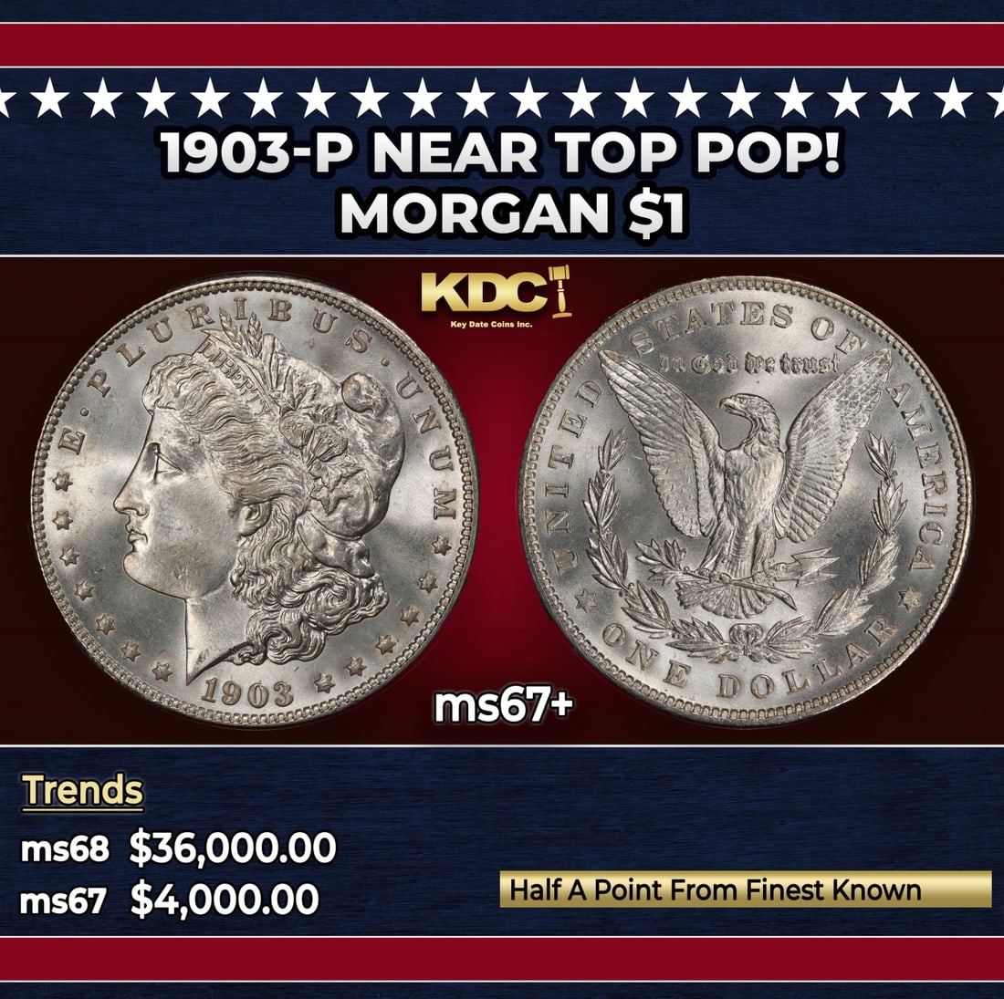 1903-p Morgan Dollar Near Top Pop! $1 ms67+ SEGS: 1903-p Near Top Pop! Morgan Dollar $1 ms67+ SEGS.