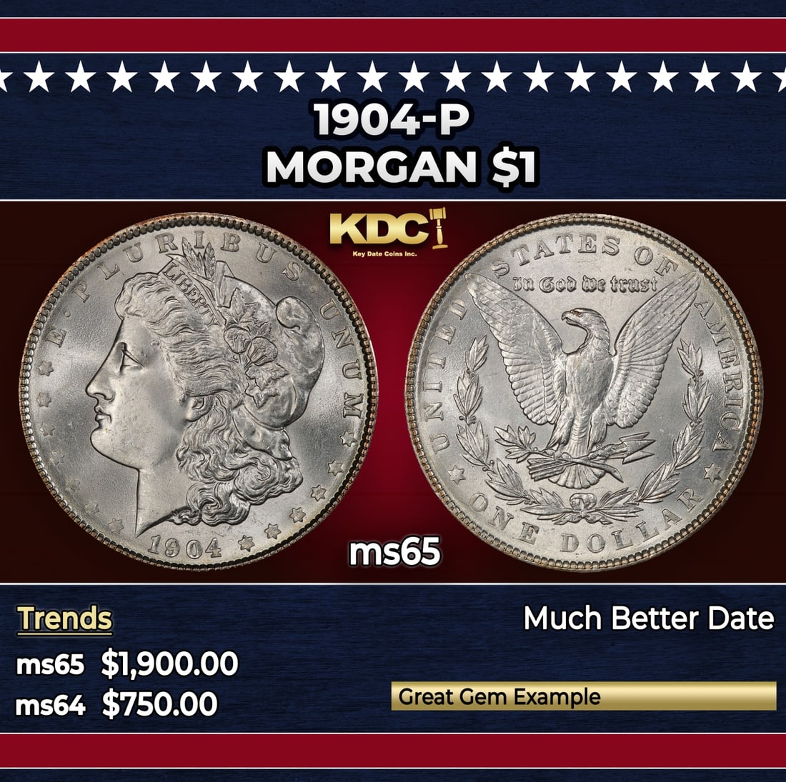 1904-p Morgan Dollar $1 ms65 SEGS: 1904-p Morgan Dollar $1 ms65 SEGS.