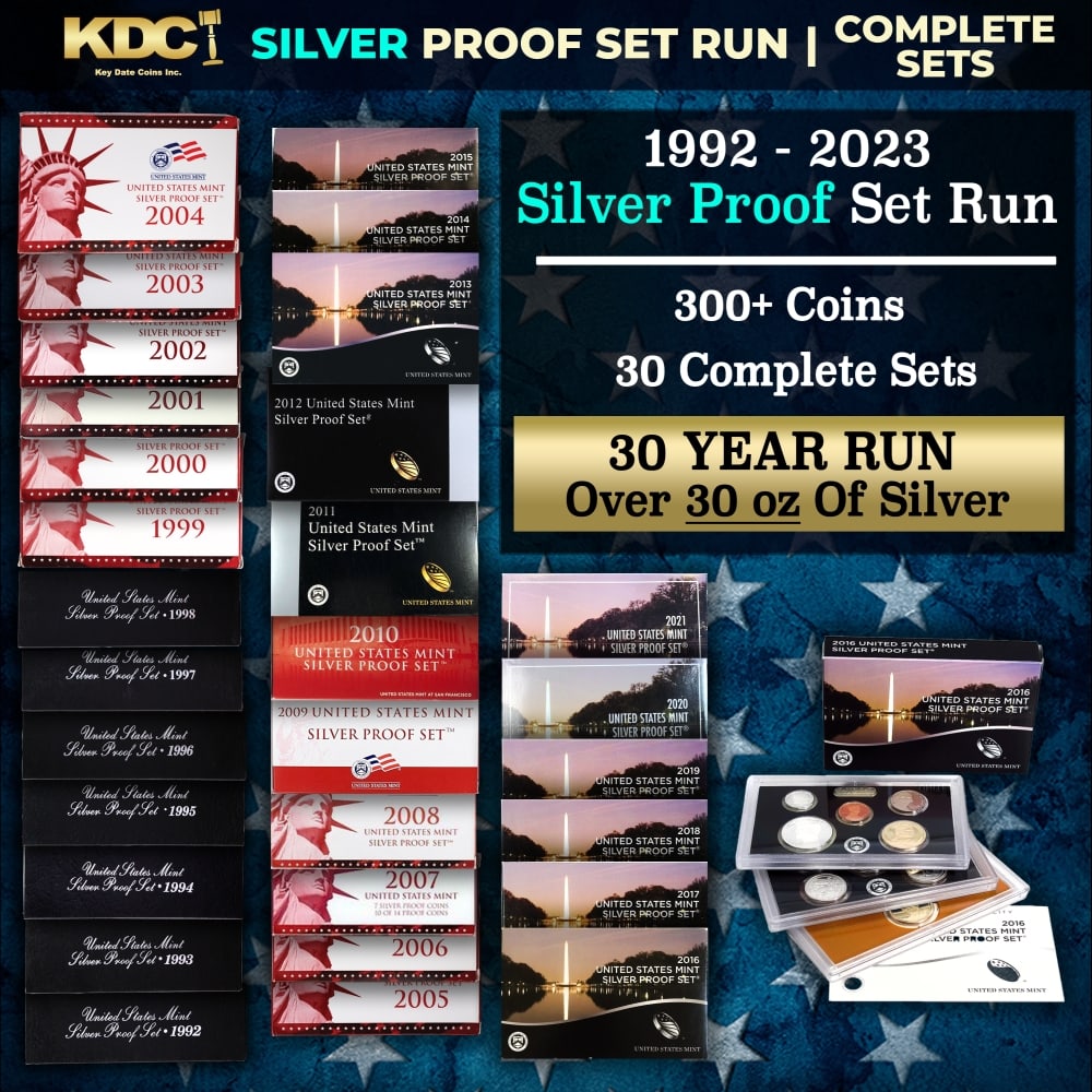 1992-2021 30 Years of US Mint SILVER Proof Sets, 308 Coins Total, 30 Complete Sets Over 30oz Of S... (1 of 1)