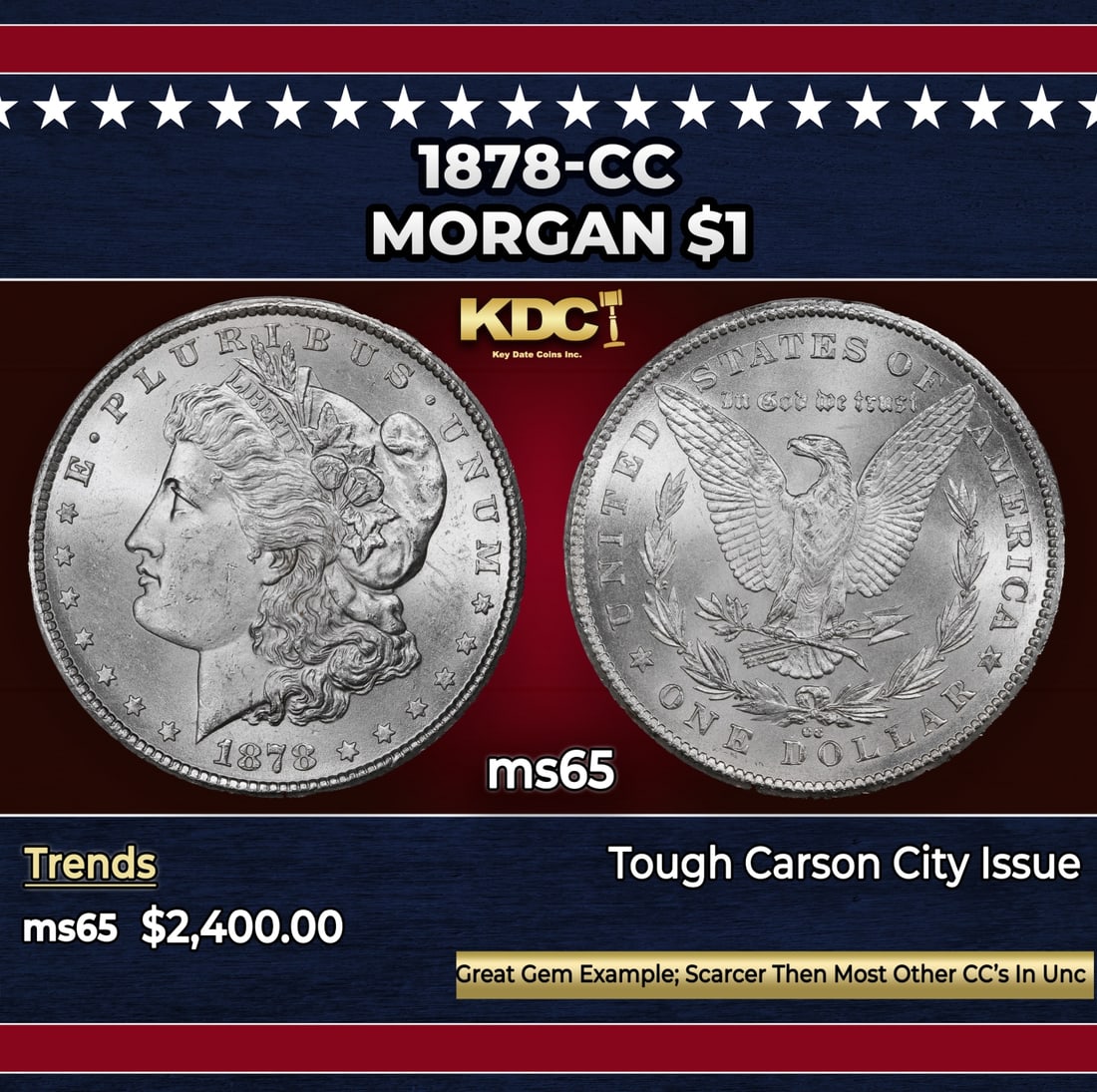 1878-cc Morgan Dollar $1 ms65 SEGS: 1878-cc Morgan Dollar $1 ms65 SEGS.