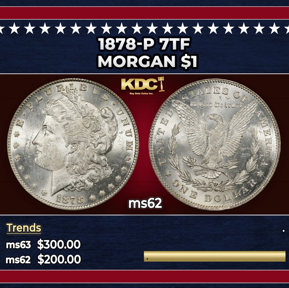 1878-p 7tf Morgan Dollar $1 Grades ms62: 1878-p 7tf Morgan Dollar $1 Grades ms62.