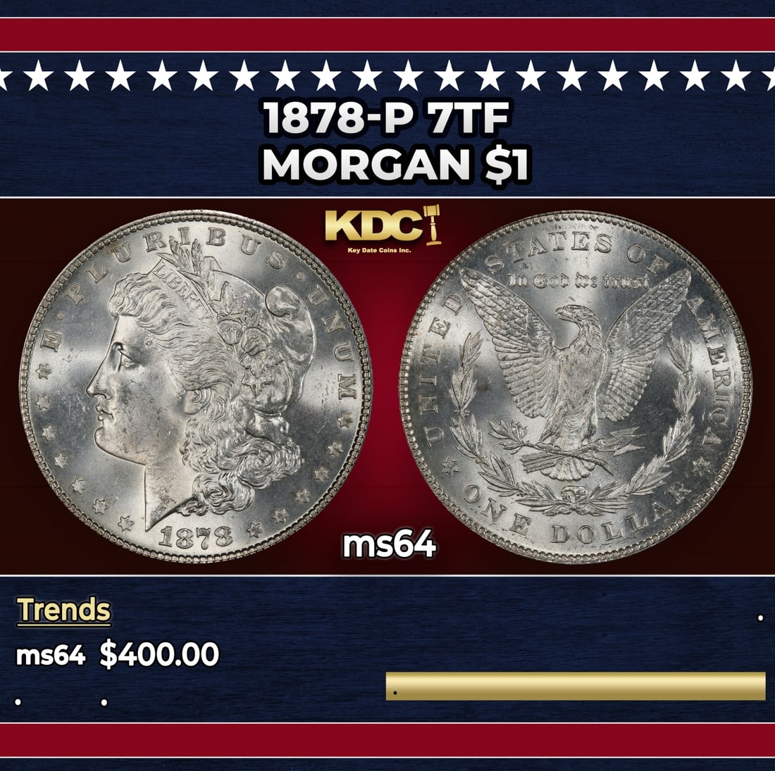 1878-p 7tf Morgan Dollar $1 Grades ms64: 1878-p 7tf Morgan Dollar $1 Grades ms64.