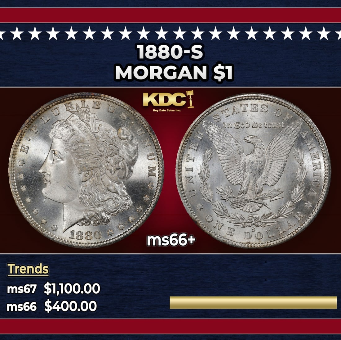 1880-s Morgan Dollar $1 ms66+ SEGS: 1880-s Morgan Dollar $1 ms66+ SEGS.