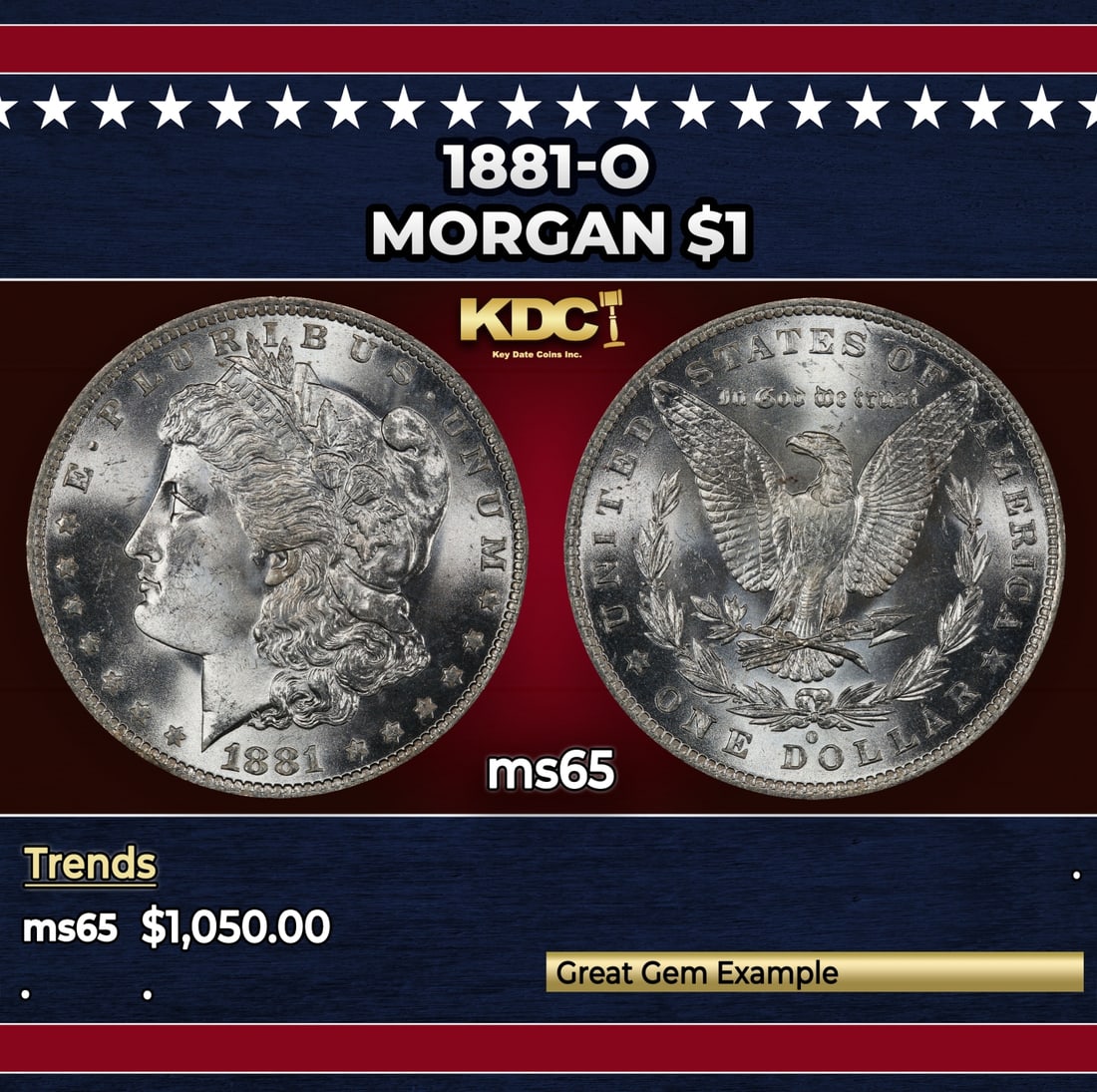1881-o Morgan Dollar $1 ms65 SEGS: 1881-o Morgan Dollar $1 ms65 SEGS.