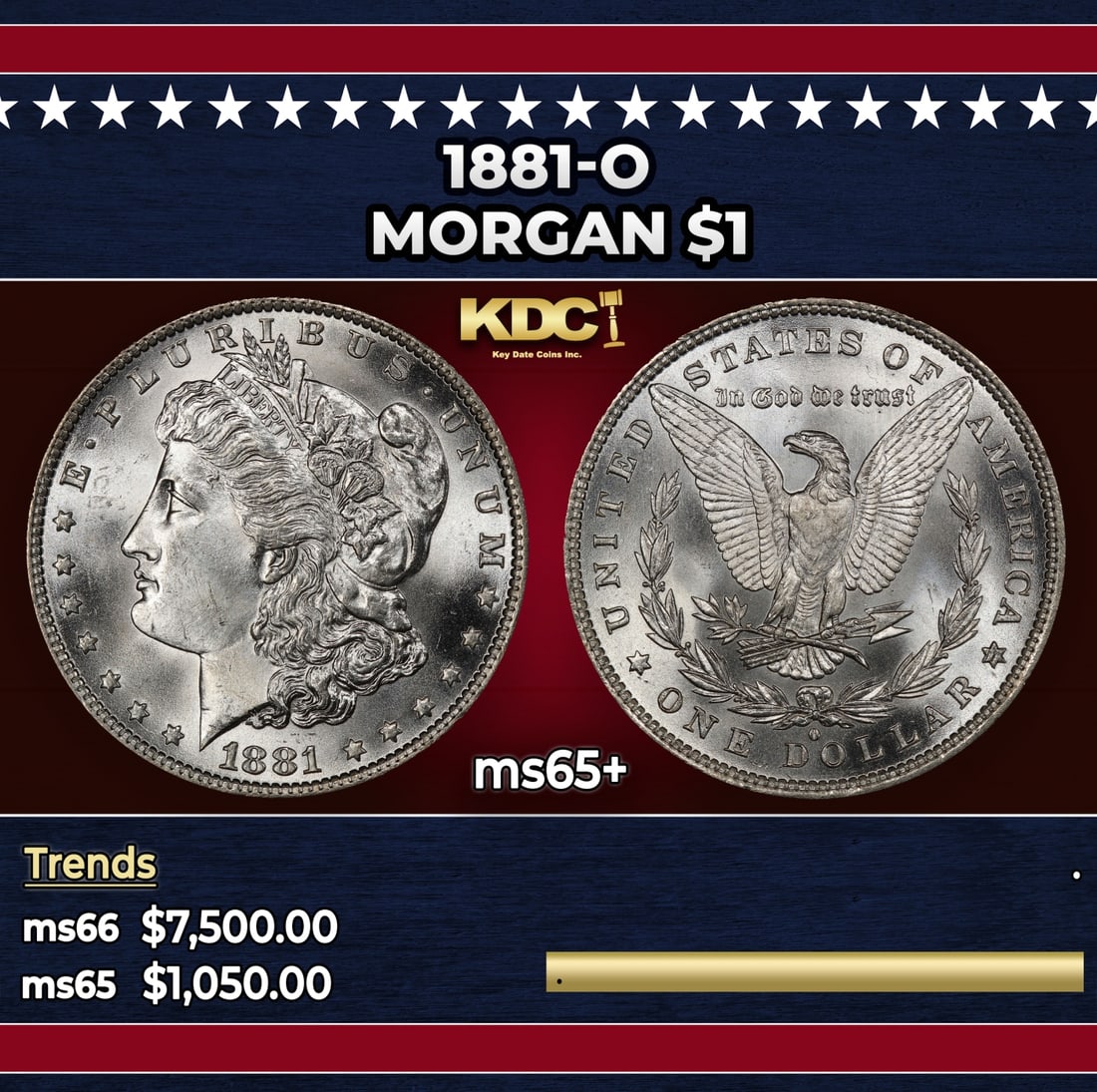 1881-o Morgan Dollar $1 ms65+ SEGS: 1881-o Morgan Dollar $1 ms65+ SEGS.