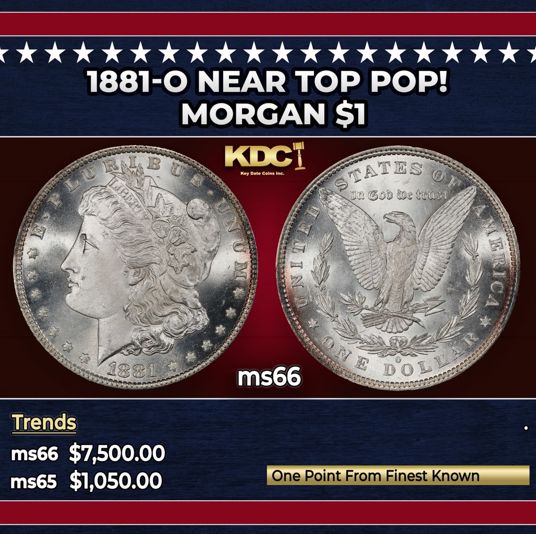 1881-o Morgan Dollar Near Top Pop! $1 ms66 SEGS: 1881-o Near Top Pop! Morgan Dollar $1 ms66 SEGS.