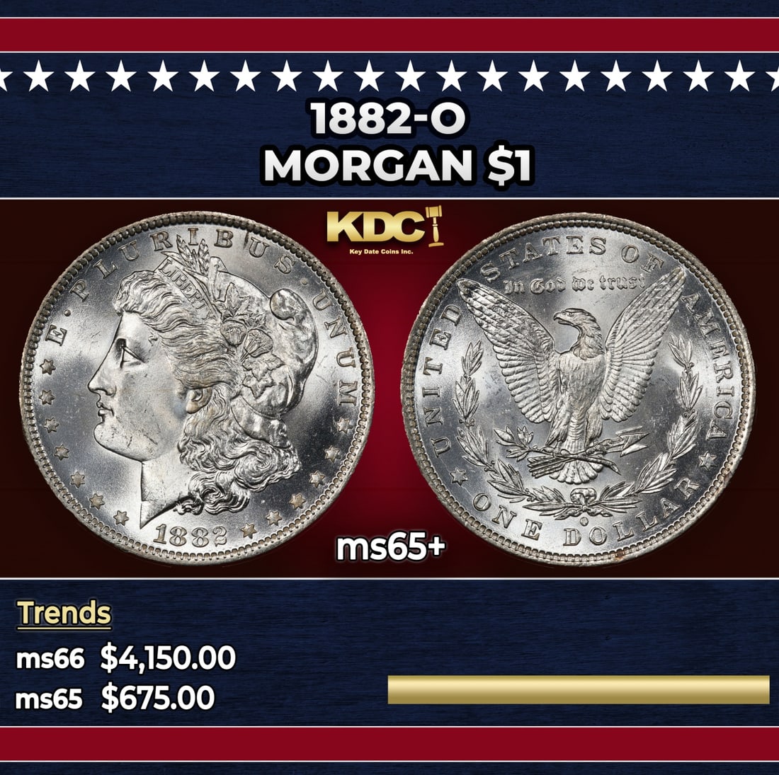 1882-o Morgan Dollar $1 ms65+ SEGS: 1882-o Morgan Dollar $1 ms65+ SEGS.