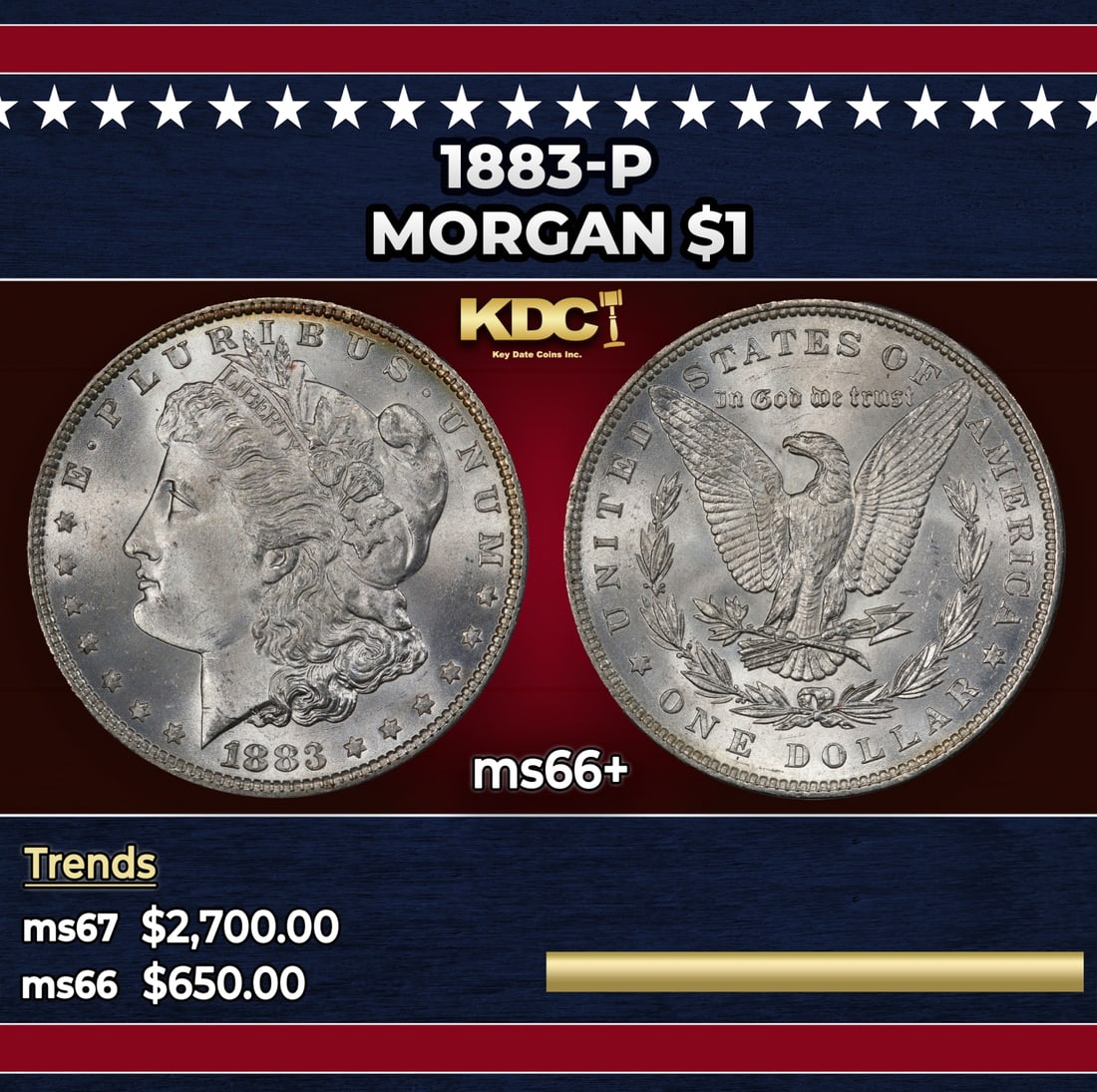 1883-p Morgan Dollar $1 ms66+ SEGS: 1883-p Morgan Dollar $1 ms66+ SEGS.