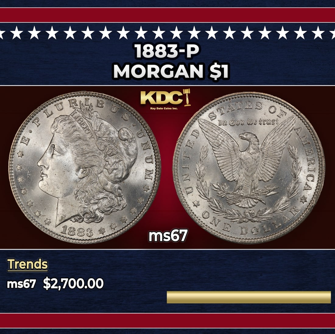 1883-p Morgan Dollar $1 ms67 SEGS: 1883-p Morgan Dollar $1 ms67 SEGS.