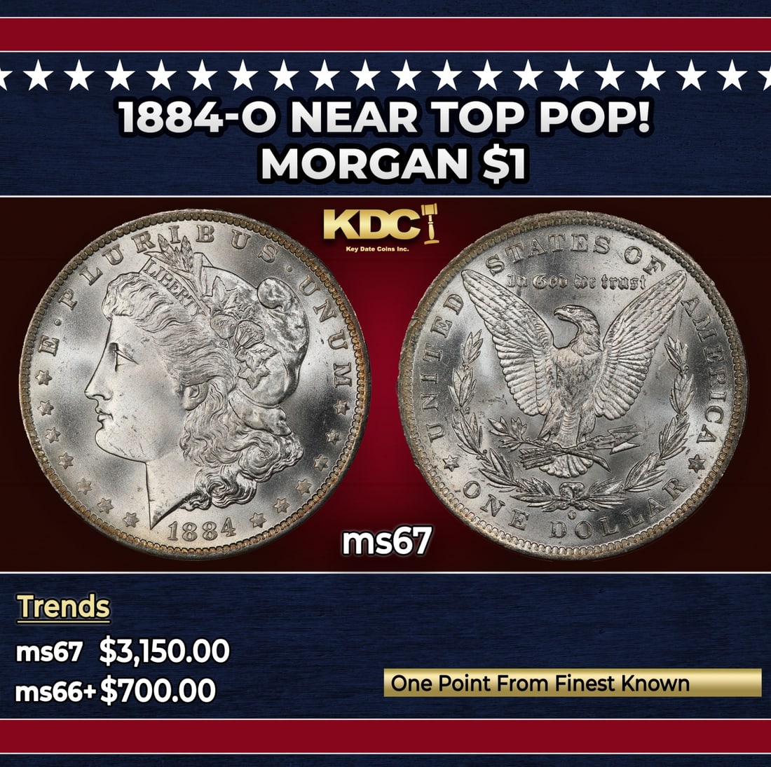 1884-o Morgan Dollar Near Top Pop! $1 ms67 SEGS: 1884-o Near Top Pop! Morgan Dollar $1 ms67 SEGS.