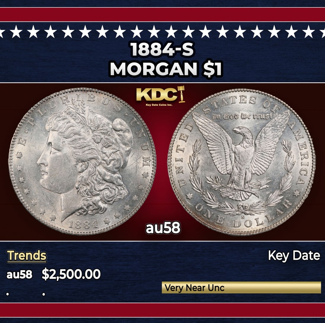 1884-s Morgan Dollar $1 au58 SEGS: 1884-s Morgan Dollar $1 au58 SEGS.
