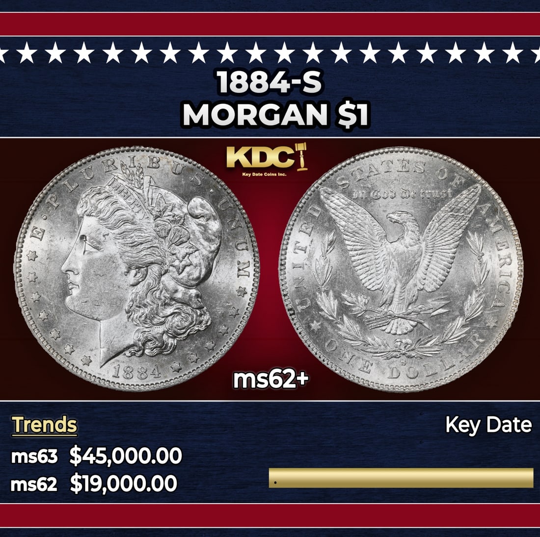 1884-s Morgan Dollar $1 ms62+ USCG: 1884-s Morgan Dollar $1 ms62+ USCG.