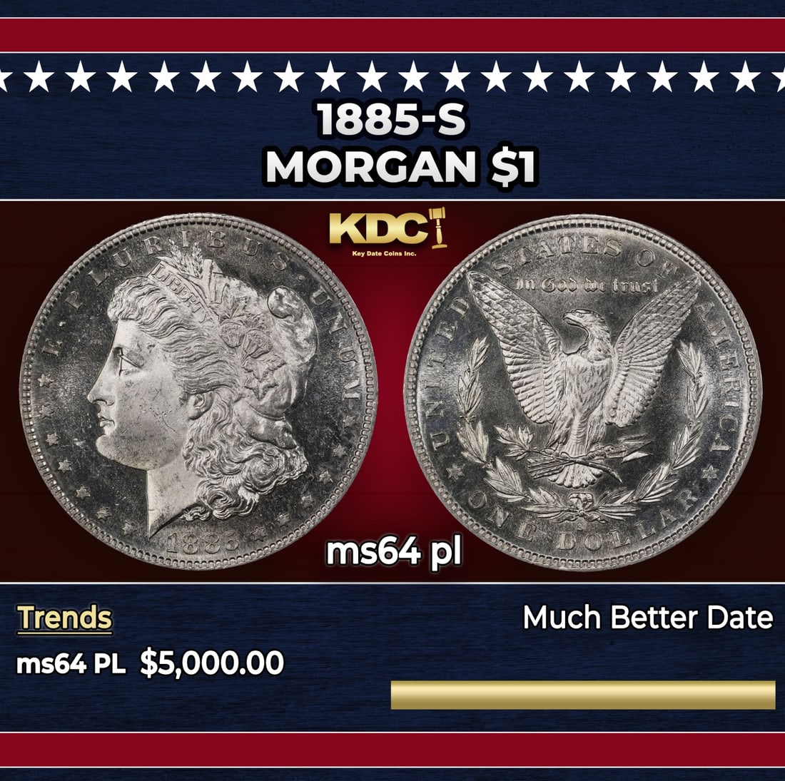 1885-s Morgan Dollar $1 ms64 pl SEGS: 1885-s Morgan Dollar $1 ms64 pl SEGS.