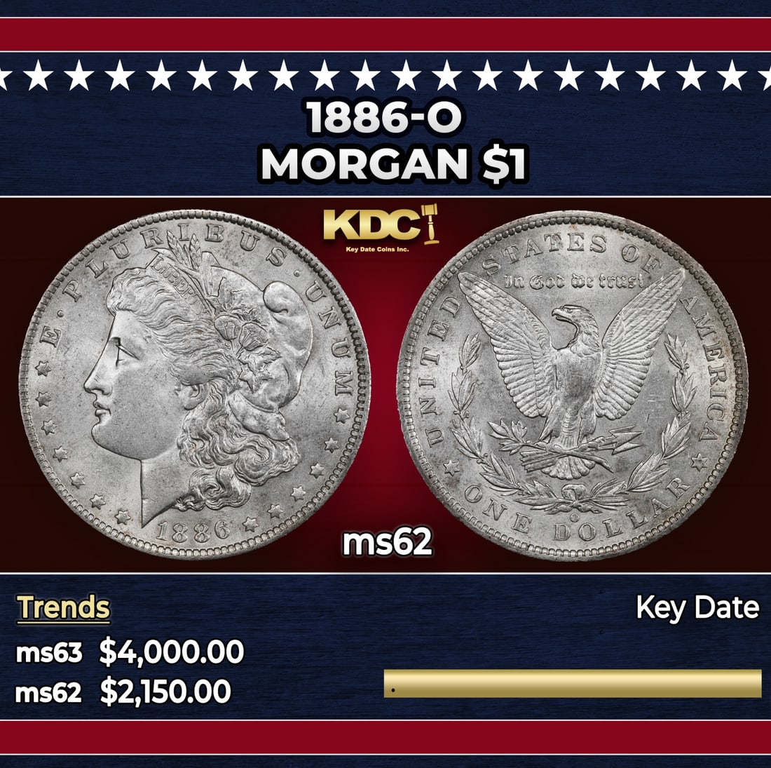1886-o Morgan Dollar $1 ms62 USCG: 1886-o Morgan Dollar $1 ms62 USCG.