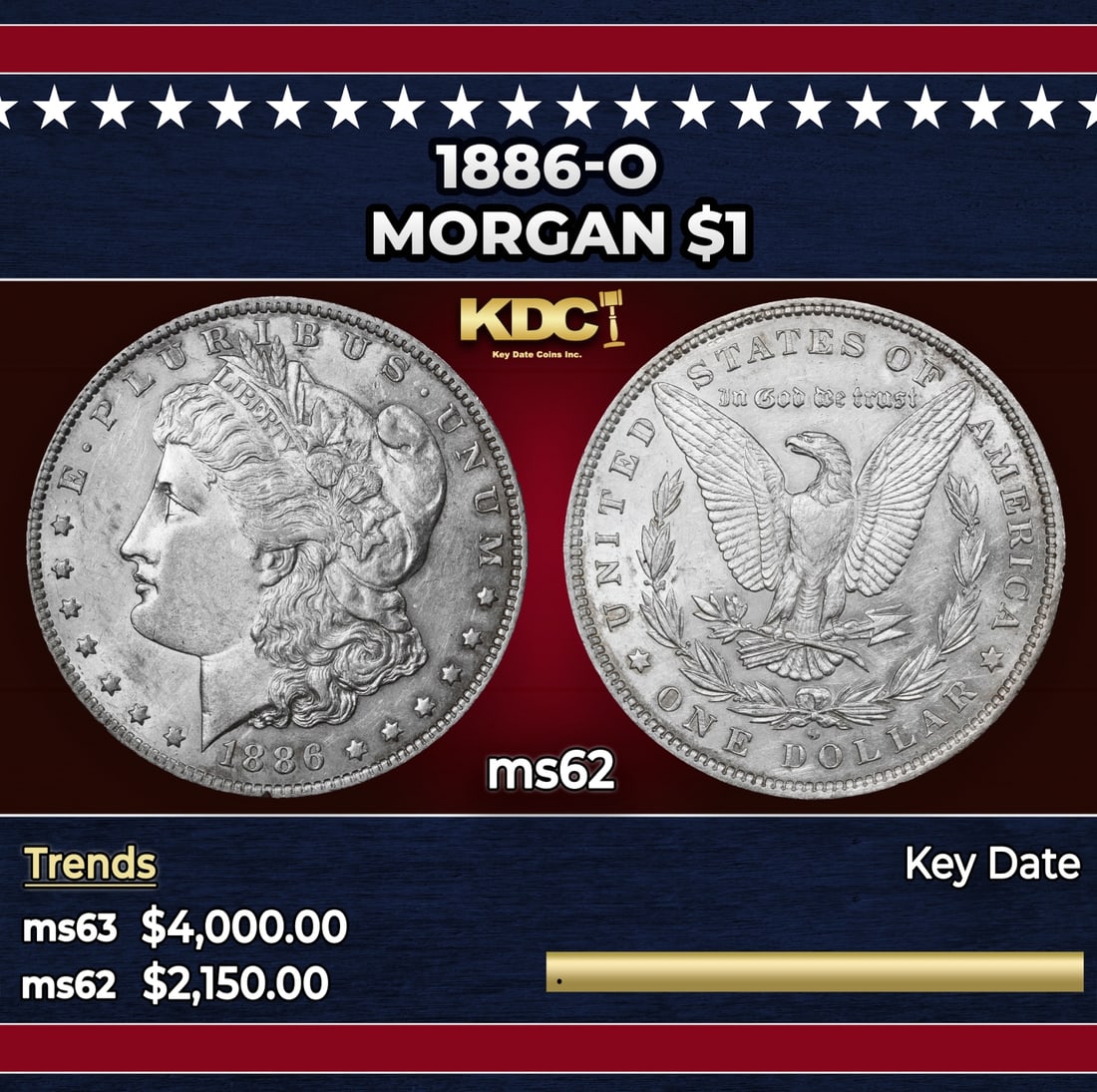 1886-o Morgan Dollar $1 ms62 USCG: 1886-o Morgan Dollar $1 ms62 USCG.