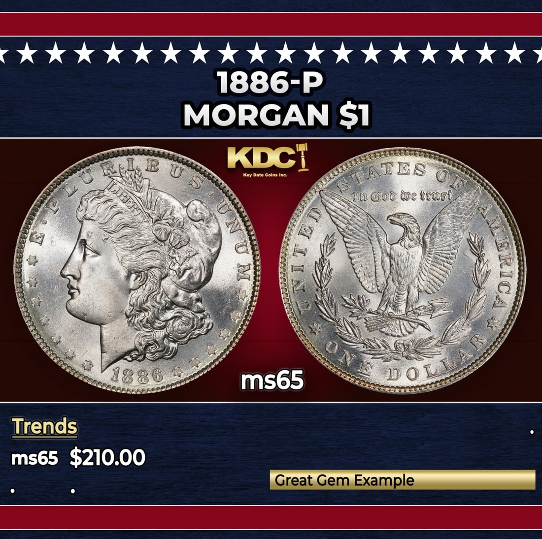 1886-p Morgan Dollar $1 Grades ms65: 1886-p Morgan Dollar $1 Grades ms65.