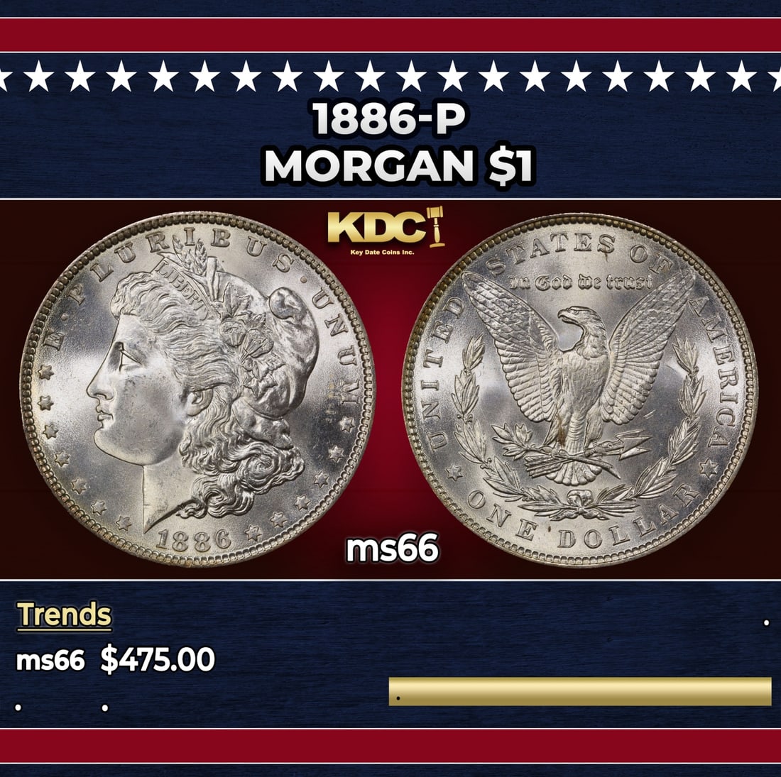 1886-p Morgan Dollar $1 Grades ms66: 1886-p Morgan Dollar $1 Grades ms66.