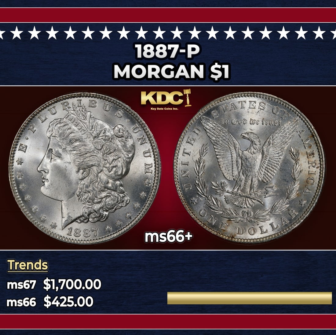 1887-p Morgan Dollar $1 ms66+ SEGS: 1887-p Morgan Dollar $1 ms66+ SEGS.