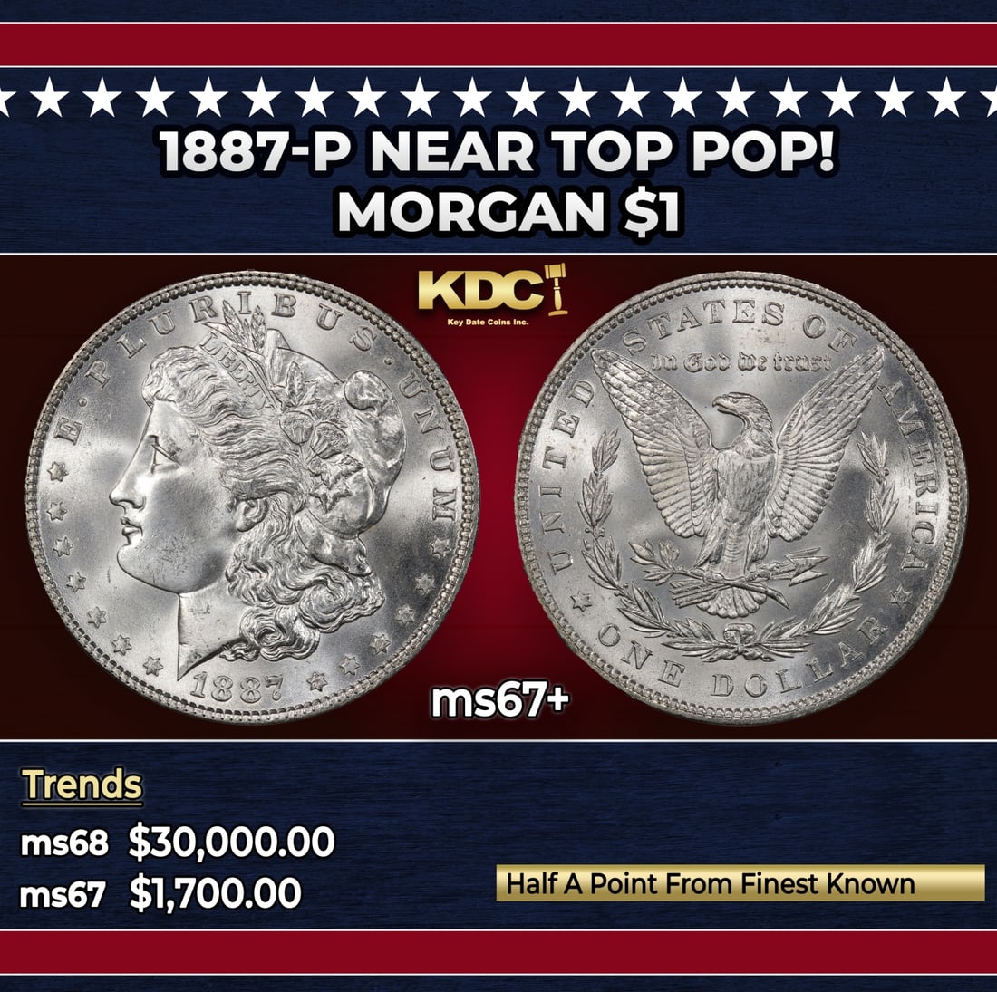 1887-p Morgan Dollar Near Top Pop! $1 ms67+ SEGS: 1887-p Near Top Pop! Morgan Dollar $1 ms67+ SEGS.