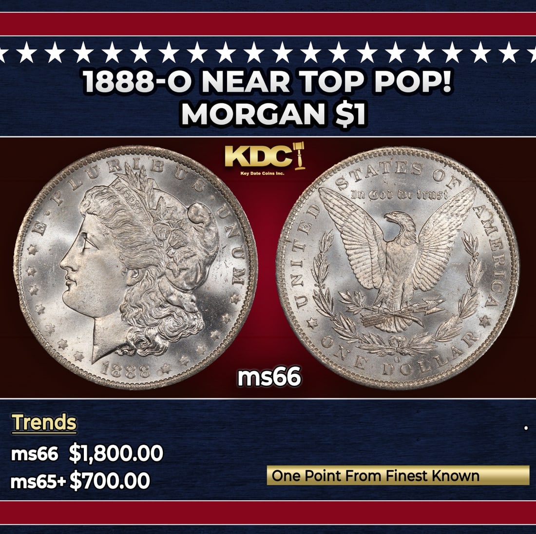 1888-o Morgan Dollar Near Top Pop! $1 ms66 SEGS: 1888-o Near Top Pop! Morgan Dollar $1 ms66 SEGS.