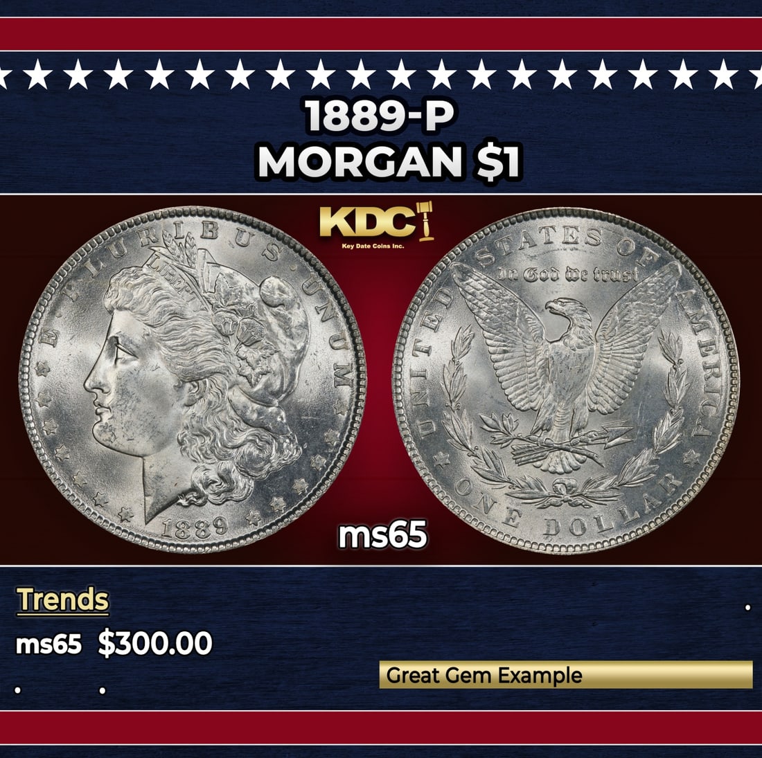 1889-p Morgan Dollar $1 Grades ms65: 1889-p Morgan Dollar $1 Grades ms65.