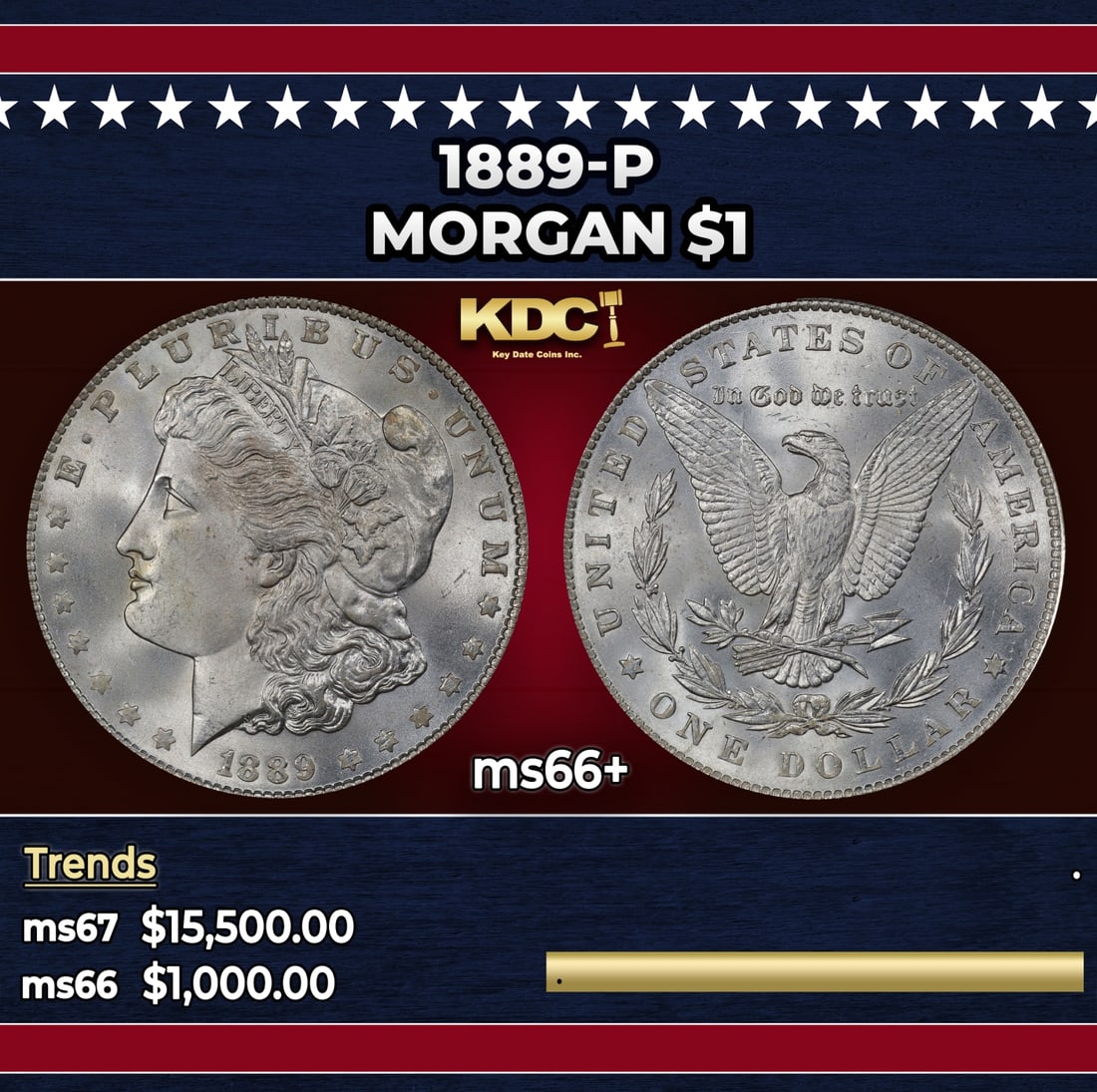1889-p Morgan Dollar $1 ms66+ SEGS: 1889-p Morgan Dollar $1 ms66+ SEGS.