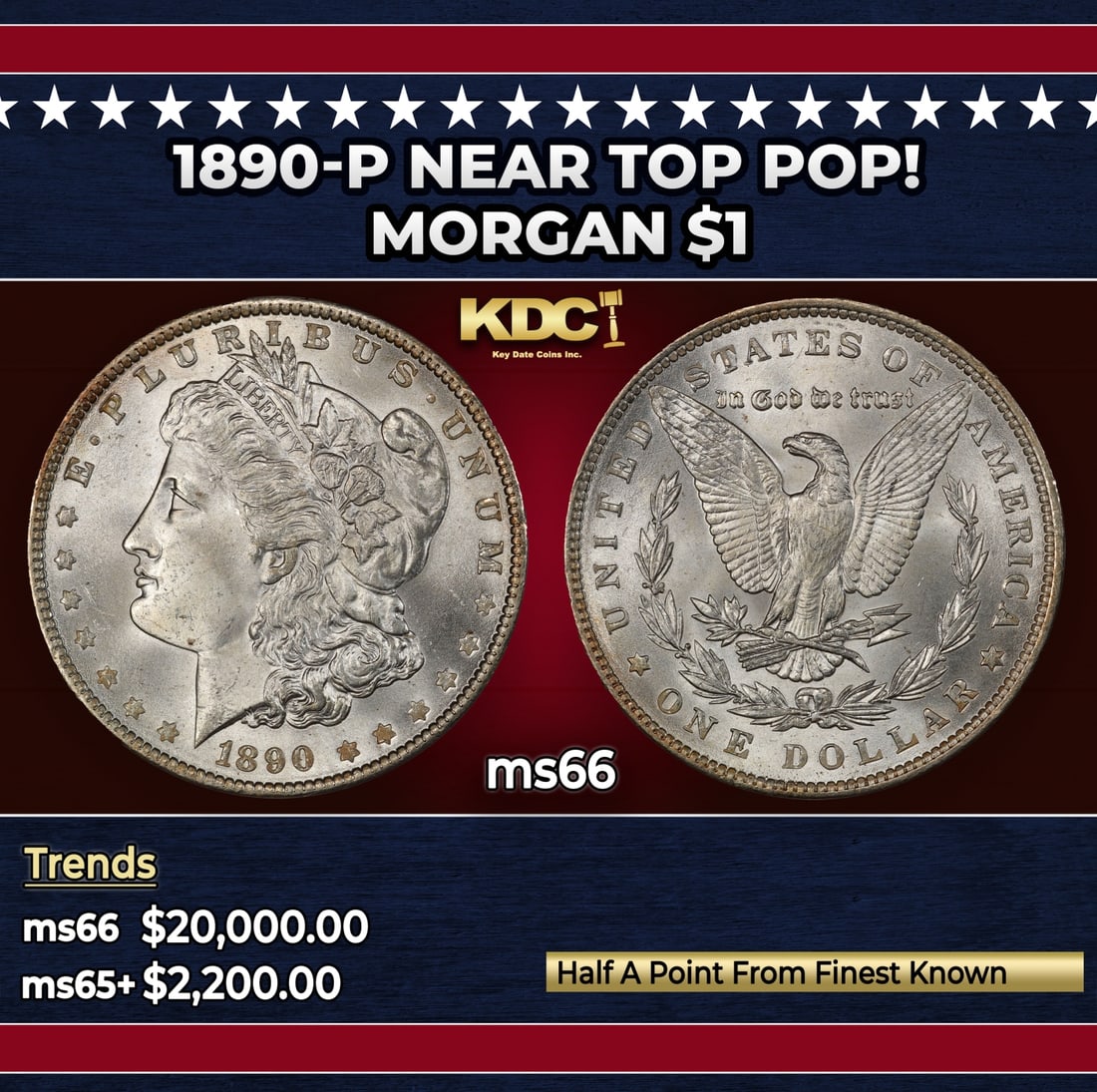1890-p Morgan Dollar Near Top Pop! $1 ms66 SEGS: 1890-p Near Top Pop! Morgan Dollar $1 ms66 SEGS.