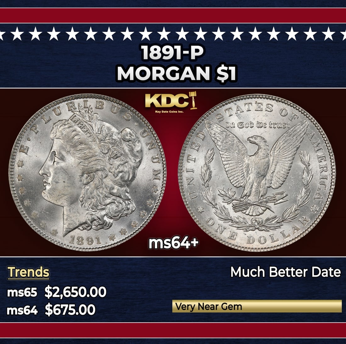 1891-p Morgan Dollar $1 ms64+ SEGS: 1891-p Morgan Dollar $1 ms64+ SEGS.