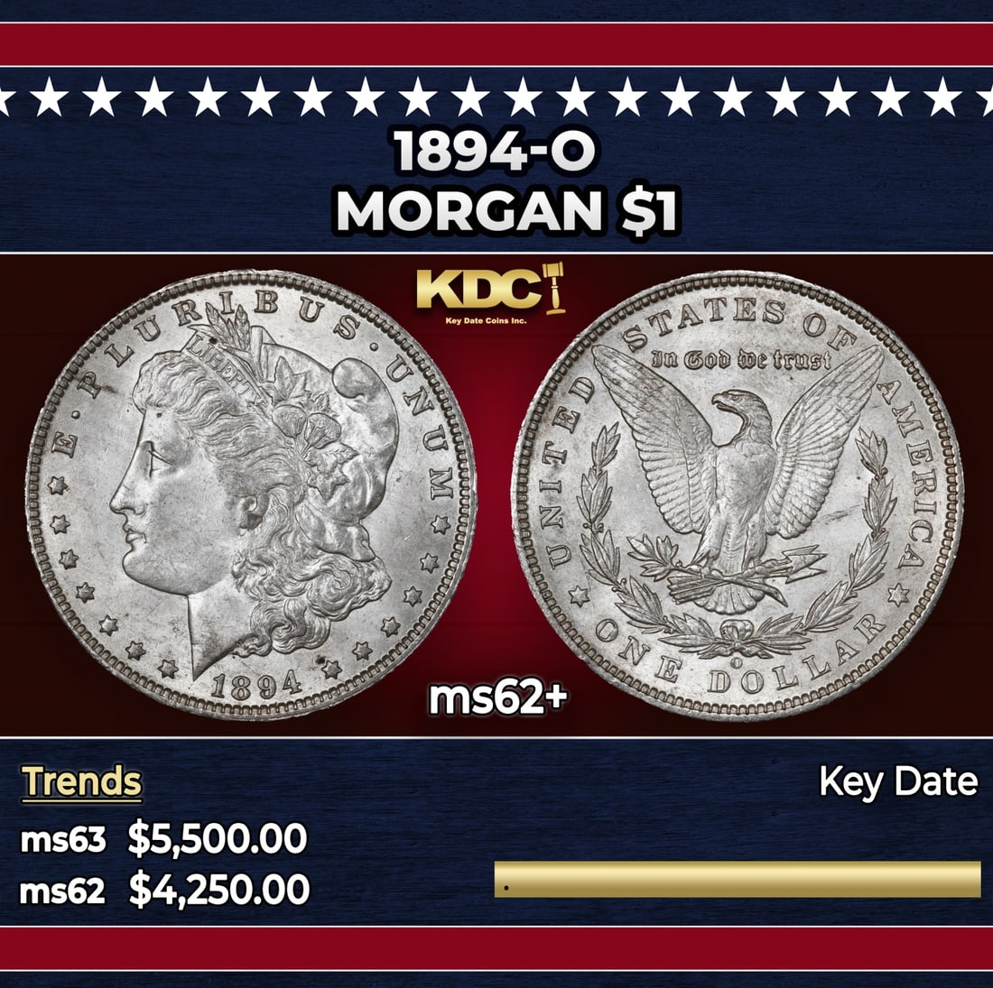 1894-o Morgan Dollar $1 ms62+ USCG: 1894-o Morgan Dollar $1 ms62+ USCG.