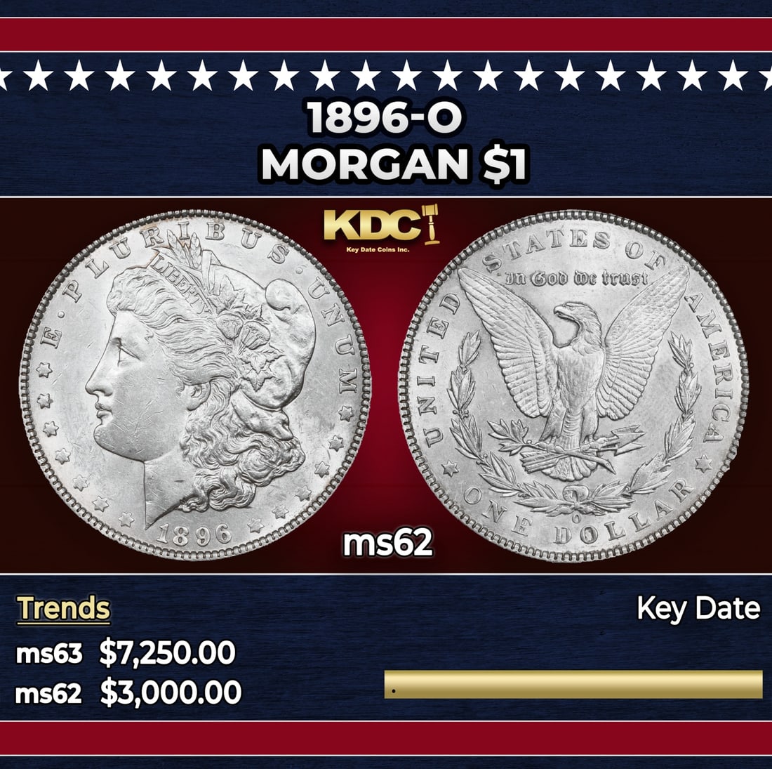 1896-o Morgan Dollar $1 ms62 USCG: 1896-o Morgan Dollar $1 ms62 USCG.