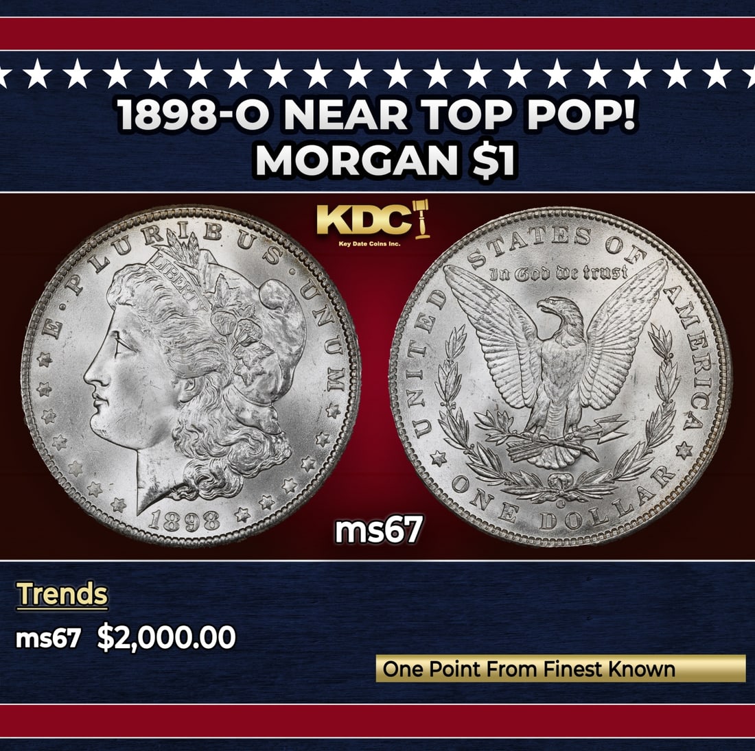 1898-o Morgan Dollar Near Top Pop! $1 ms67 SEGS: 1898-o Near Top Pop! Morgan Dollar $1 ms67 SEGS.
