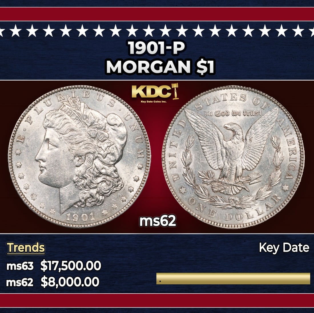 1901-p Morgan Dollar $1 ms62 USCG: 1901-p Morgan Dollar $1 ms62 USCG.