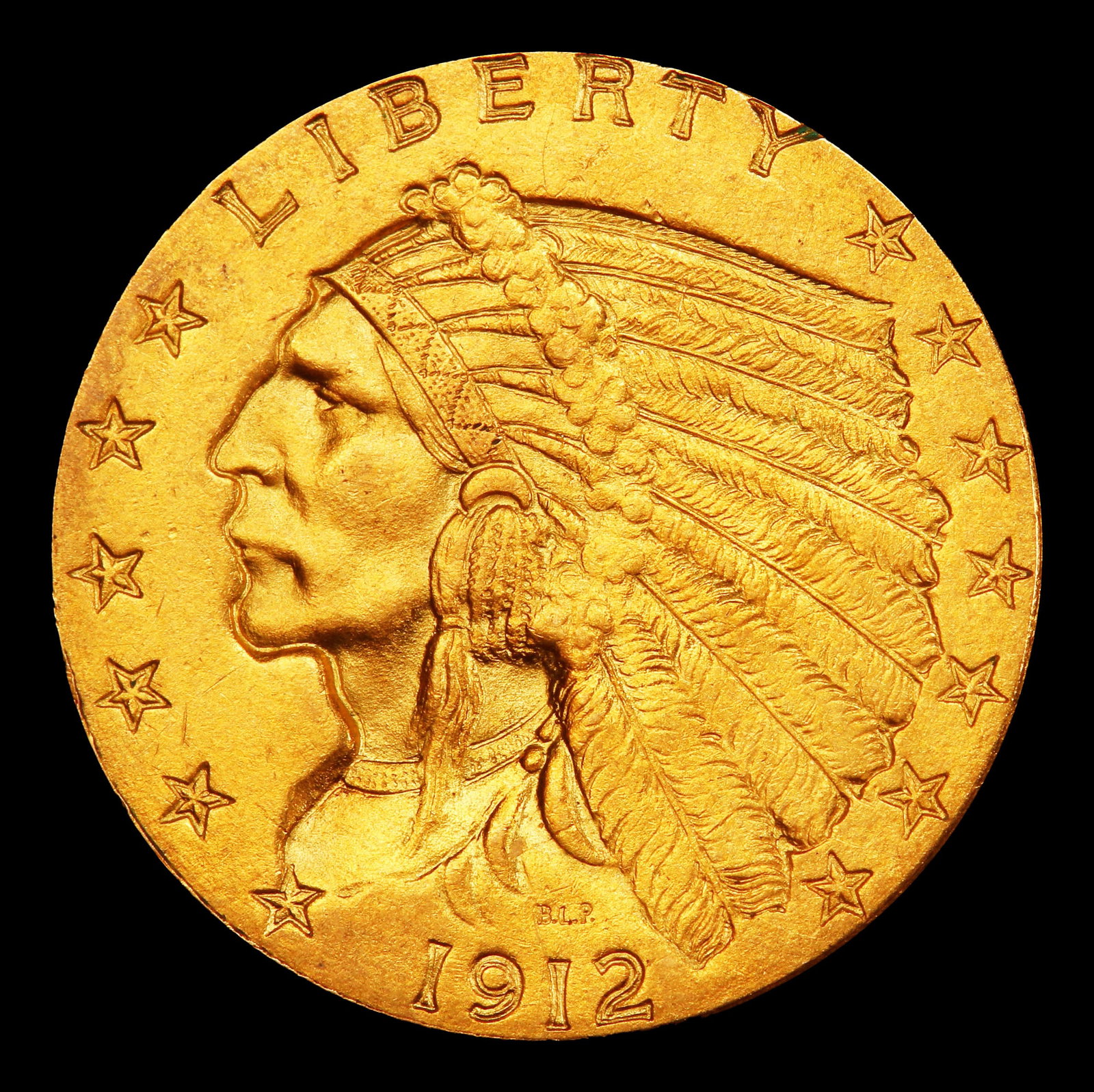 1912-p Gold Indian Quarter Eagle Near Top Pop! $2 1/2 ms65+ SEGS - 2
