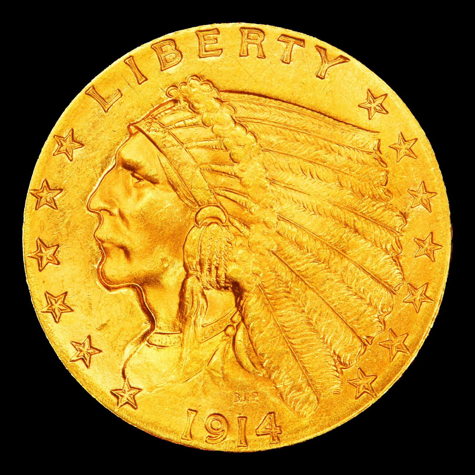 1914-p Gold Indian Quarter Eagle Near Top Pop! $2 1/2 ms66+ USCG - 2