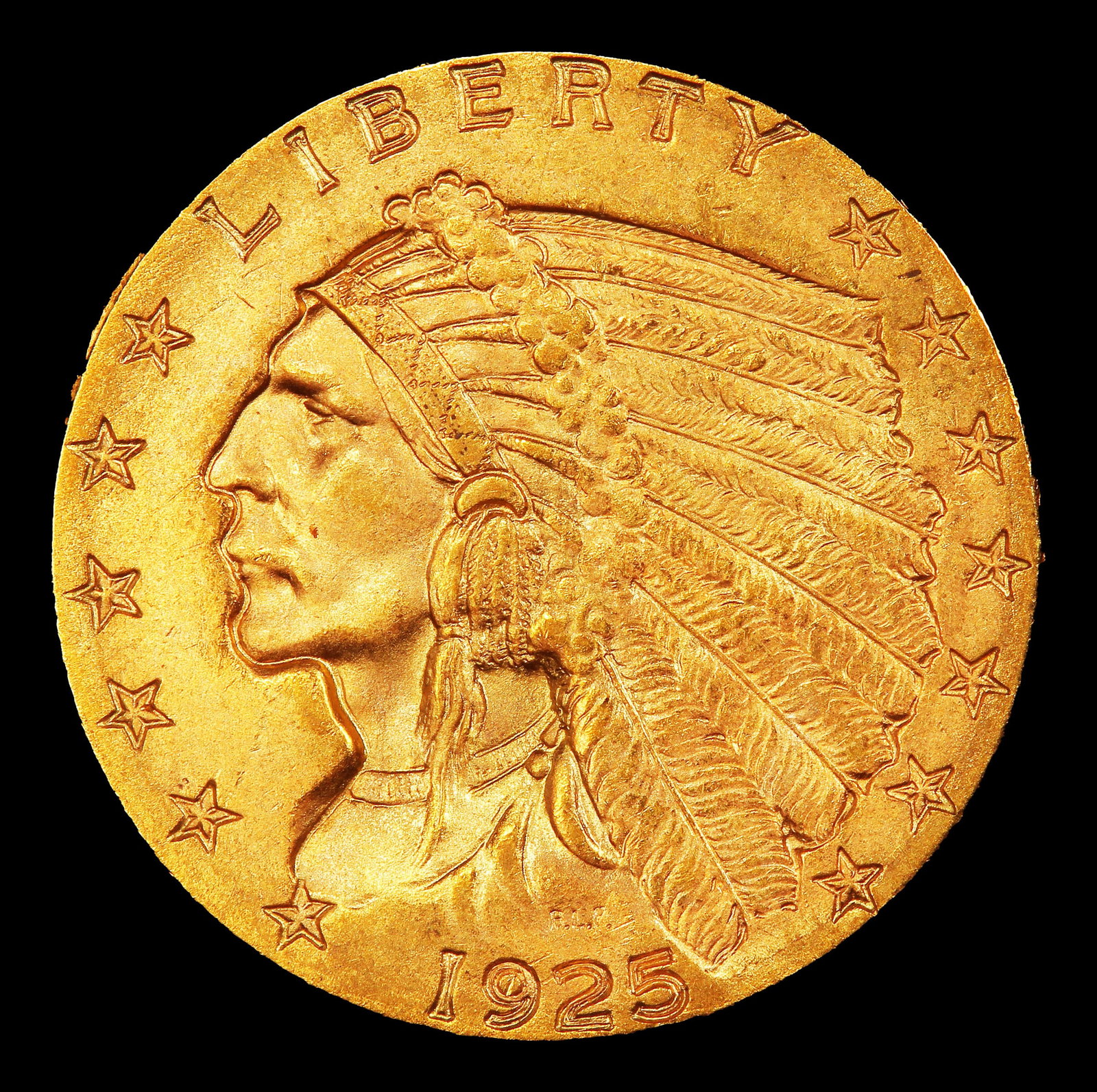 1925-d Gold Indian Quarter Eagle Near Top Pop! $2 1/2 ms66 USCG - 2
