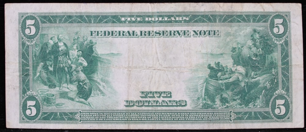 1914 $5 Large Size Blue Seal Federal Reserve Note Philadelphia, PA Grades xf FR-855 - 3