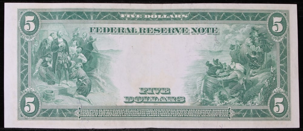 1914 $5 Large Size Blue Seal Federal Reserve Note Cleveland, OH Grades Select CU FR-859 - 3
