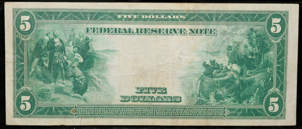 1914 $5 Large Size Blue Seal Federal Reserve Note Atlanta, GA Grades Select AU FR-866 - 3