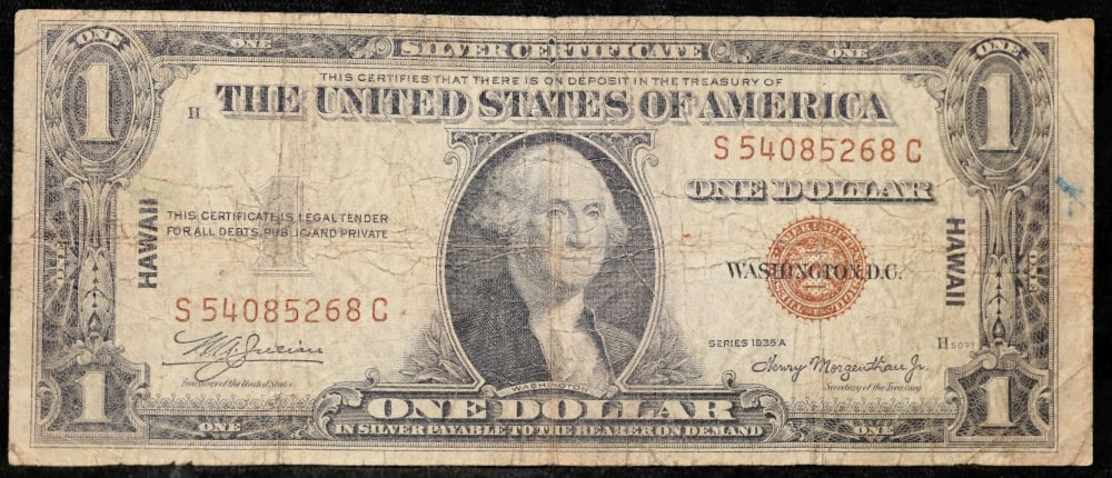 1935A $1 Silver Certificate Hawaii WWII Emergency Currency Grades vf+ - 2