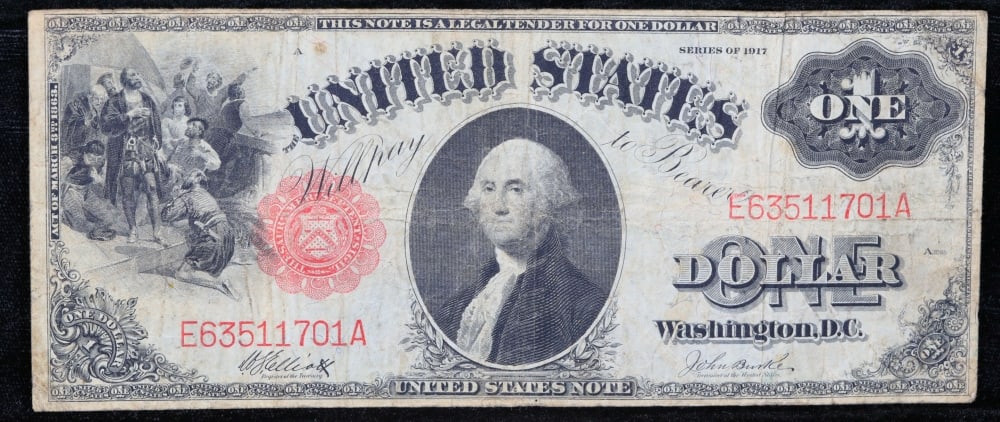 1917 $1 Large Size Legal Tender Note Grades vf++ Signatures Elliott/Burke - 2