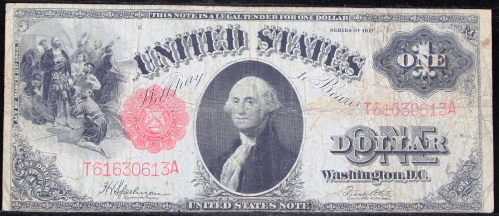1917 $1 Large Size Legal Tender Note Grades vf+ Signatures Speelman/White - 2