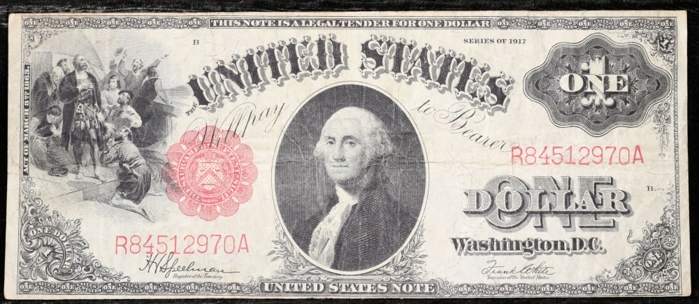 1917 $1 Large Size Legal Tender Note Grades vf+ Signatures Speelman/White - 2