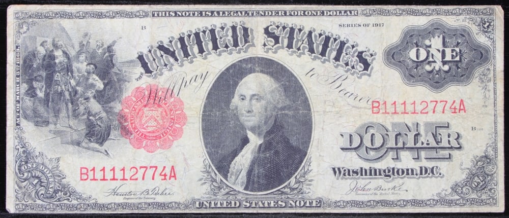 1917 $1 Large Size Legal Tender Note Grades vf++ Signatures Teehee/Burke - 2