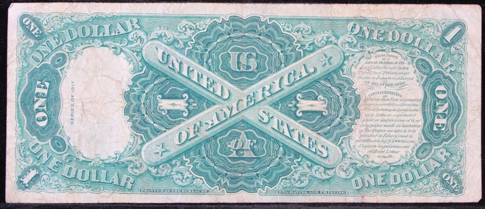 1917 $1 Large Size Legal Tender Note Grades vf++ Signatures Teehee/Burke - 3