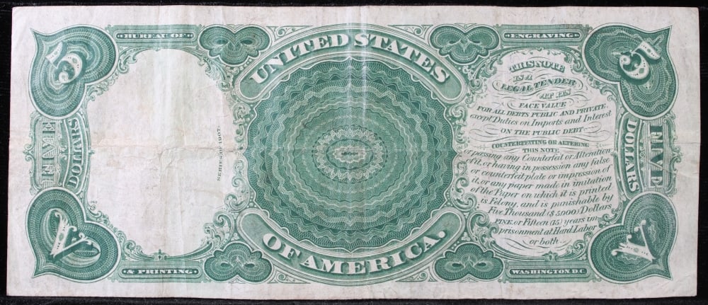 1907 $5 Large Size Legal Tender Note "WoodChopper" Grades Choice AU Signatures Speelman/White - 3